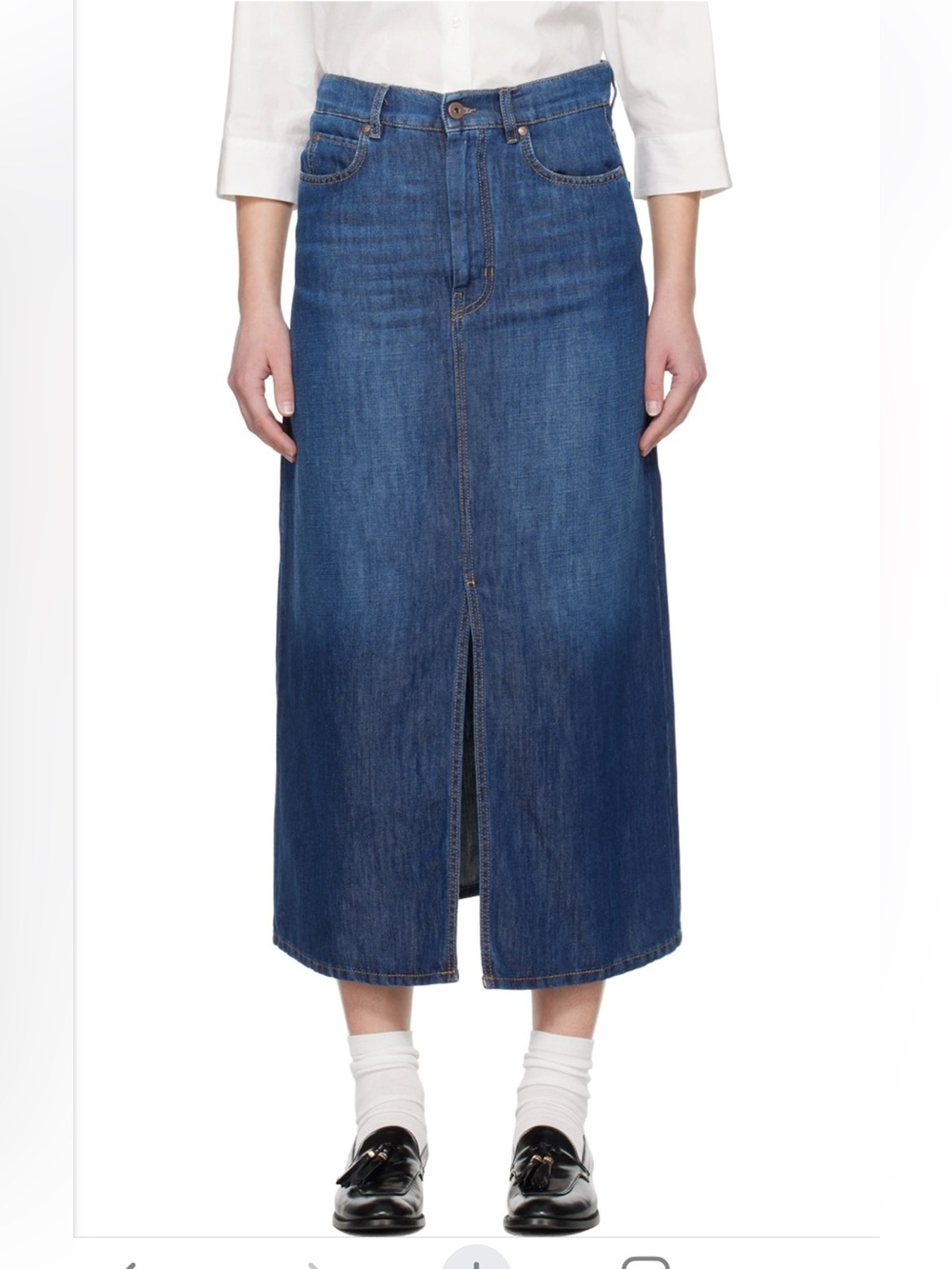 Weekend Max Mara Dark Blue High-Rise Denim Skirt with Front Slit